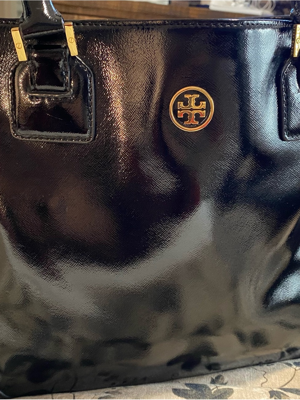 Tory Burch Robinson Work Black Patent Tote